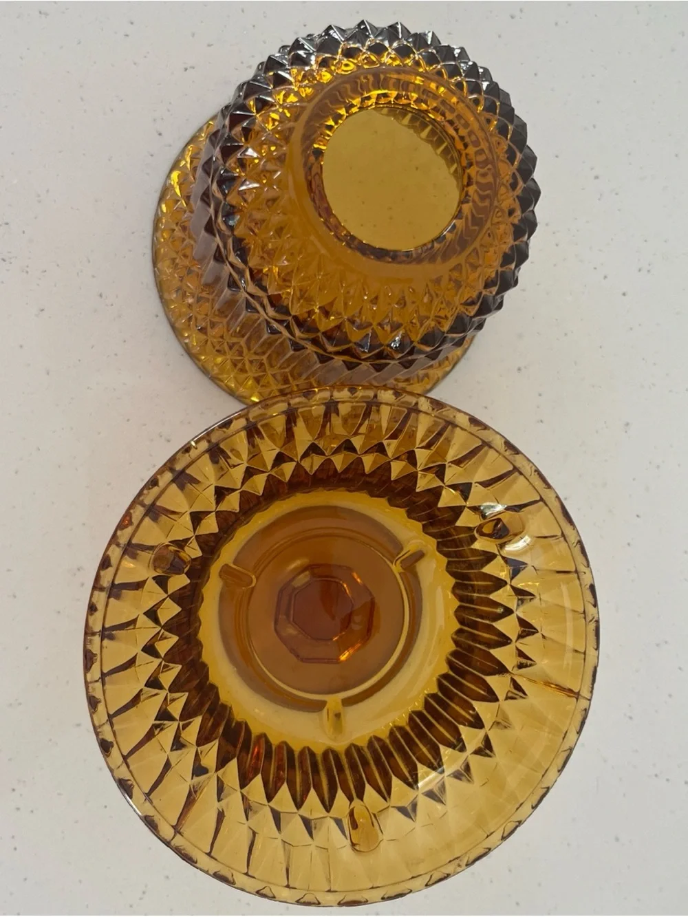 Vintage Indiana Glass Amber Diamond Point Fairy Lamp